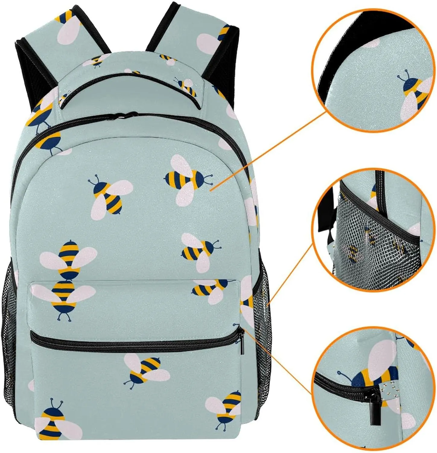 Cute Cartoon Bee Backpack For Middle School Student, Durable Daypack With Adjustable Strap