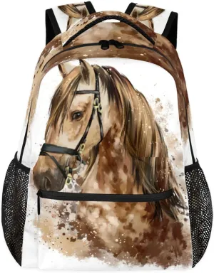 Cute Horse Backpack for Girls Horse Watercolor Painting Cute Animal Lightweight School Backpack for Kids Girls Boys Bookbags Elementary Toddler School Bags 14 inch Laptop Backpacks Casual Daypack