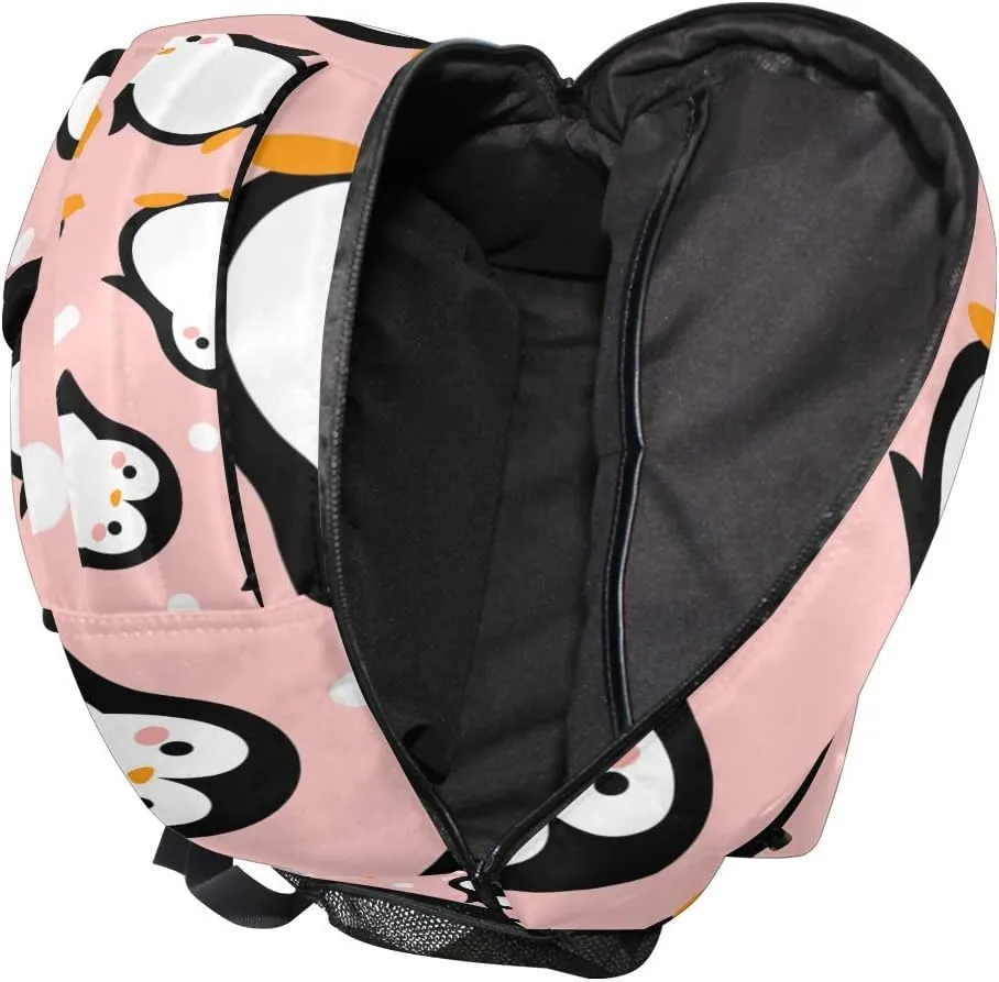 Cute Penguin Backpack for Boys Girls Kids Cartoon Pink Sea Animals Dots Student Bookbag School Bag 14 inch Laptop Backpacks Travel Daypack Shoulder Bag