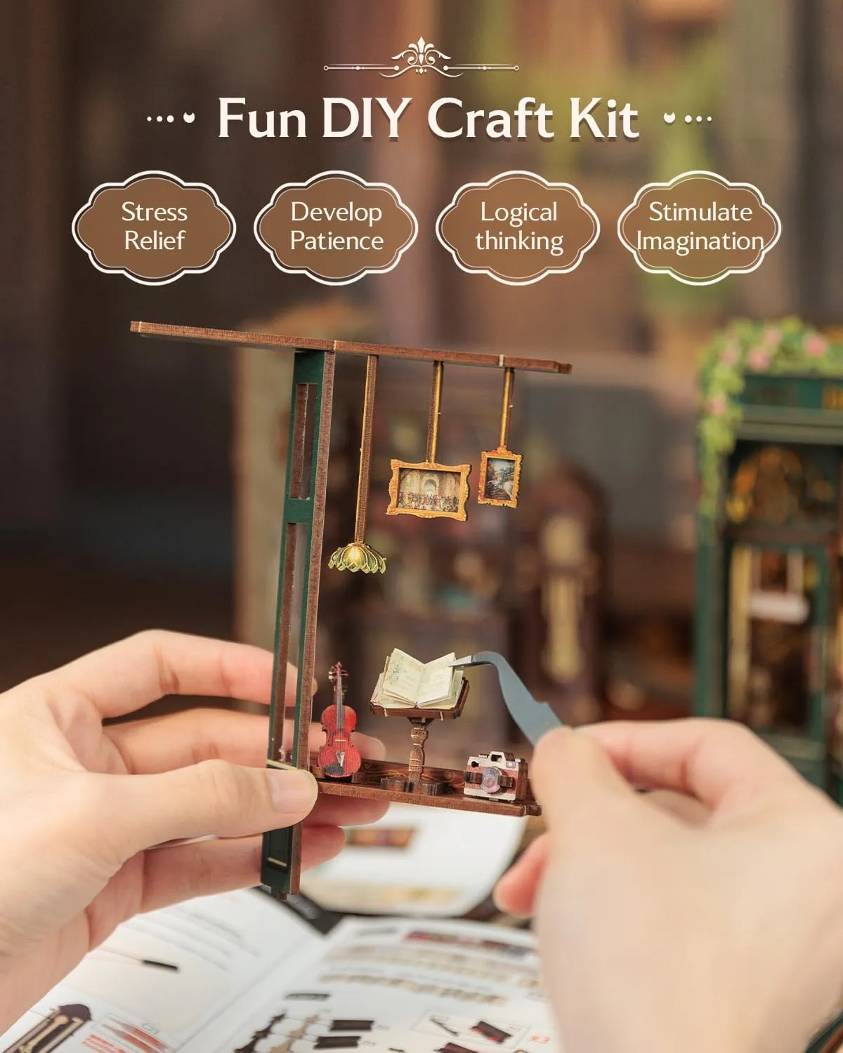 CUTEBEE Book Nook Kit, DIY Miniature House Kits for Adult and Teens, Dollhouse Mini Booknook House Bookshelf Decor, DIY Craft Gifts for Family and Friends（Owl Bookstore）