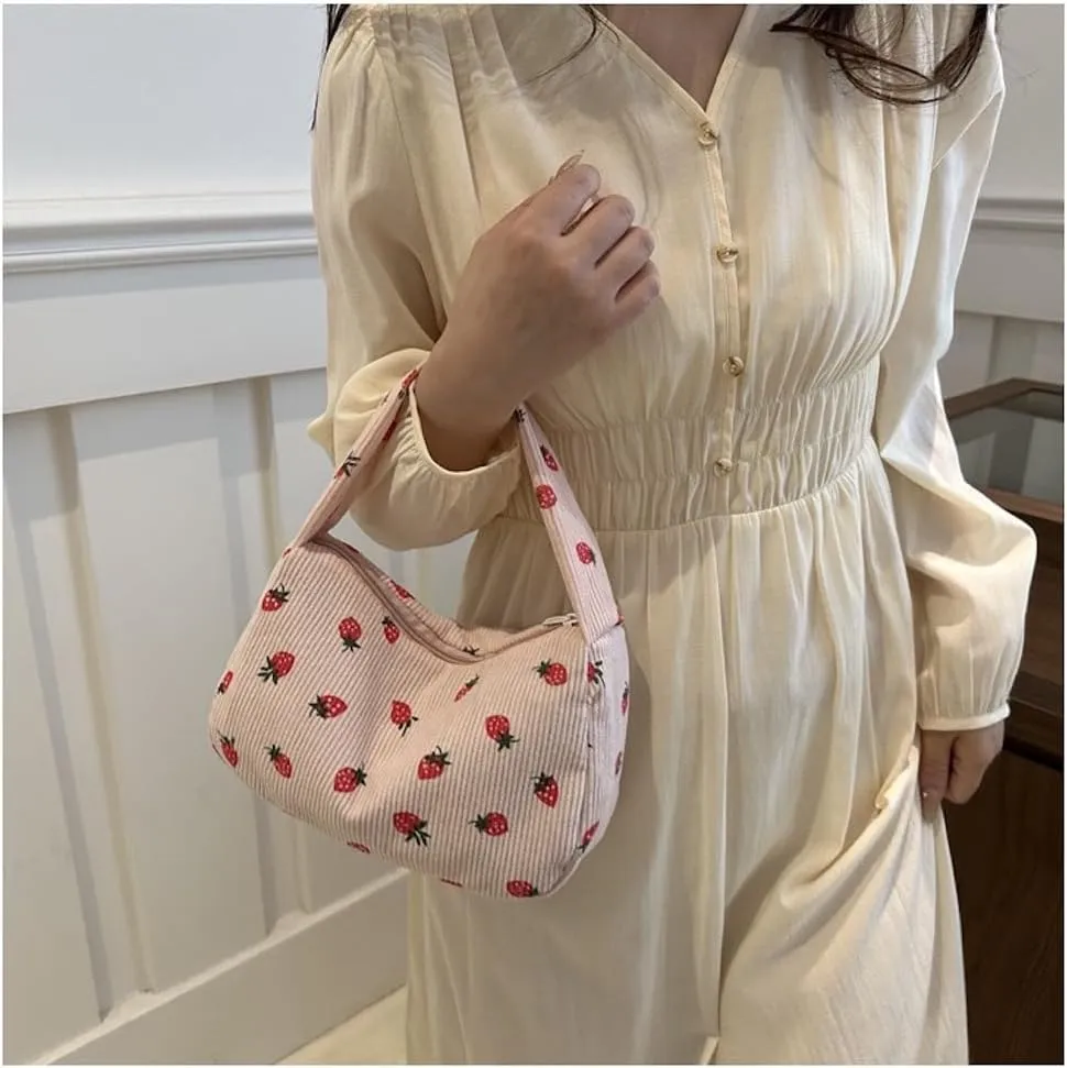 Cutecore Strawberry Corduroy Shoulder Purse Small Shoulder Bag Handbag Mini Casual Bags Cutecore Stuff