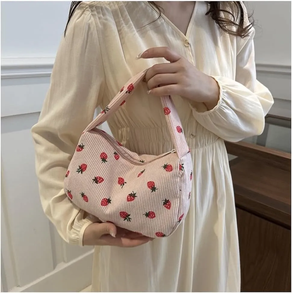 Cutecore Strawberry Corduroy Shoulder Purse Small Shoulder Bag Handbag Mini Casual Bags Cutecore Stuff