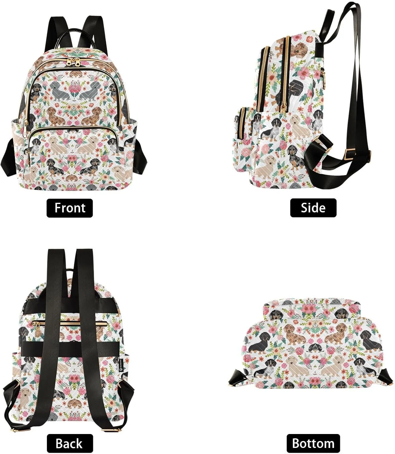Dachshund Dog Quilted Backpack Purse for Women Fashion Small Backpack Shoulder Bag Travel Casual Daypack