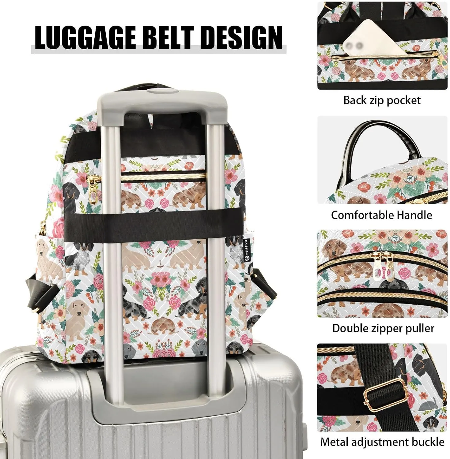 Dachshund Dog Quilted Backpack Purse for Women Fashion Small Backpack Shoulder Bag Travel Casual Daypack