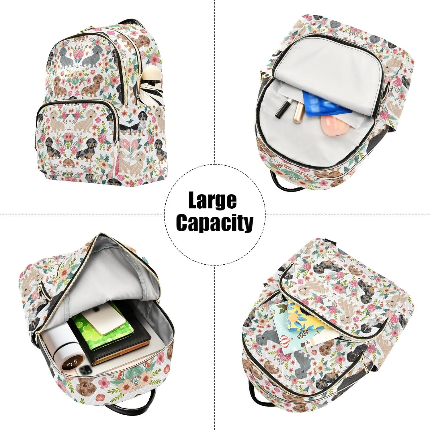 Dachshund Dog Quilted Backpack Purse for Women Fashion Small Backpack Shoulder Bag Travel Casual Daypack