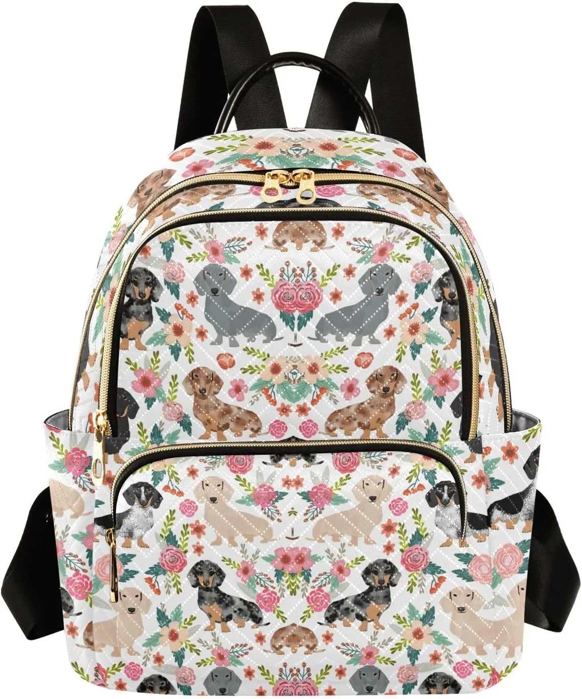 Dachshund Dog Quilted Backpack Purse for Women Fashion Small Backpack Shoulder Bag Travel Casual Daypack