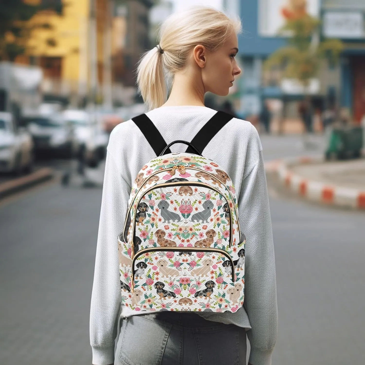 Dachshund Dog Quilted Backpack Purse for Women Fashion Small Backpack Shoulder Bag Travel Casual Daypack