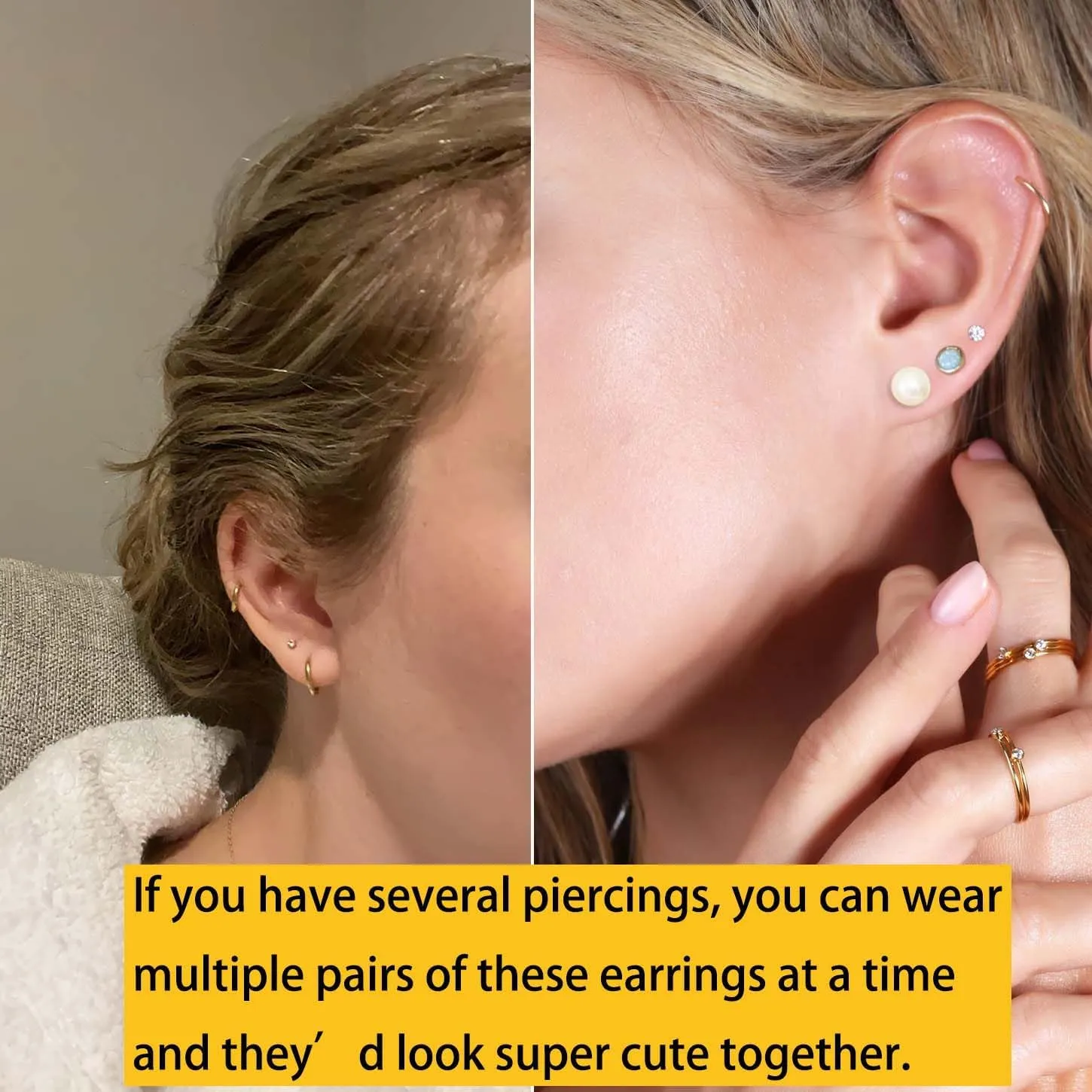 Dainty 6 Pairs Surgical Steel Earrings Sets for Multiple Piercing, Lightweight 14K Gold Plated Small Huggie Hoop Earrings, Flat Back Tiny Ball CZ Stud Earrings for Cartilage, Helix, Lobe, Hypoallergenic