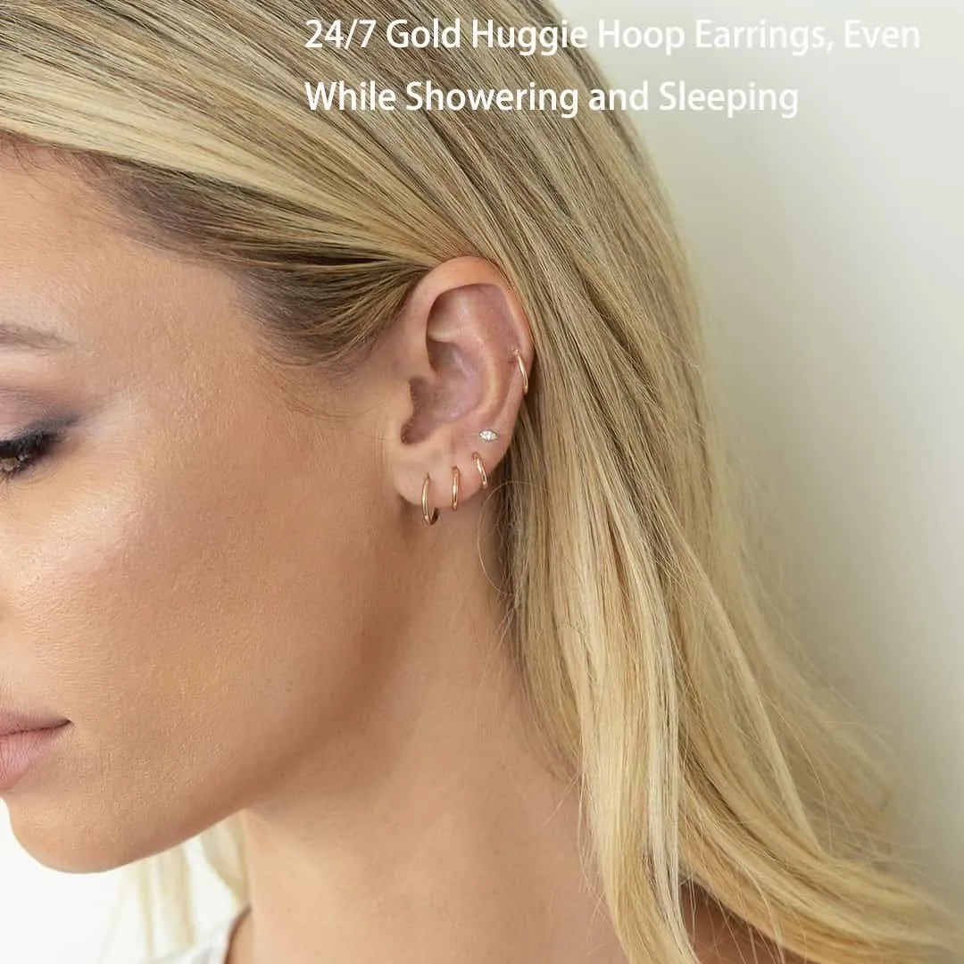 Dainty 6 Pairs Surgical Steel Earrings Sets for Multiple Piercing, Lightweight 14K Gold Plated Small Huggie Hoop Earrings, Flat Back Tiny Ball CZ Stud Earrings for Cartilage, Helix, Lobe, Hypoallergenic