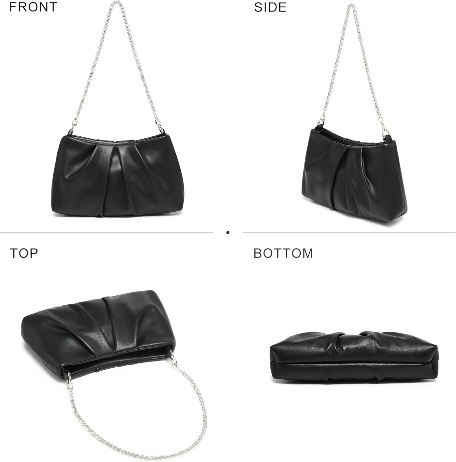 Dasein Elegant Pleated Evening Bag Soft Vegan Leather Clutch Purse Dressy Formal Handbag with 2 Chain Straps for Women
