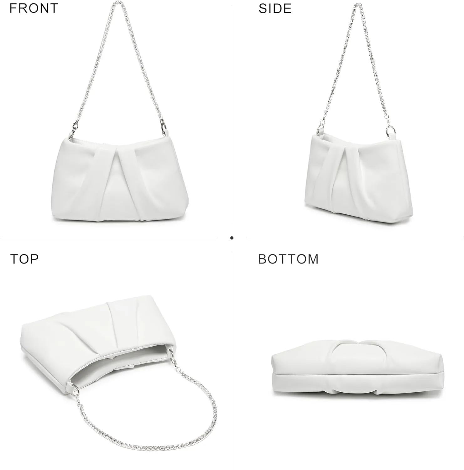 Dasein Elegant Pleated Evening Bag Soft Vegan Leather Clutch Purse Dressy Formal Handbag with 2 Chain Straps for Women