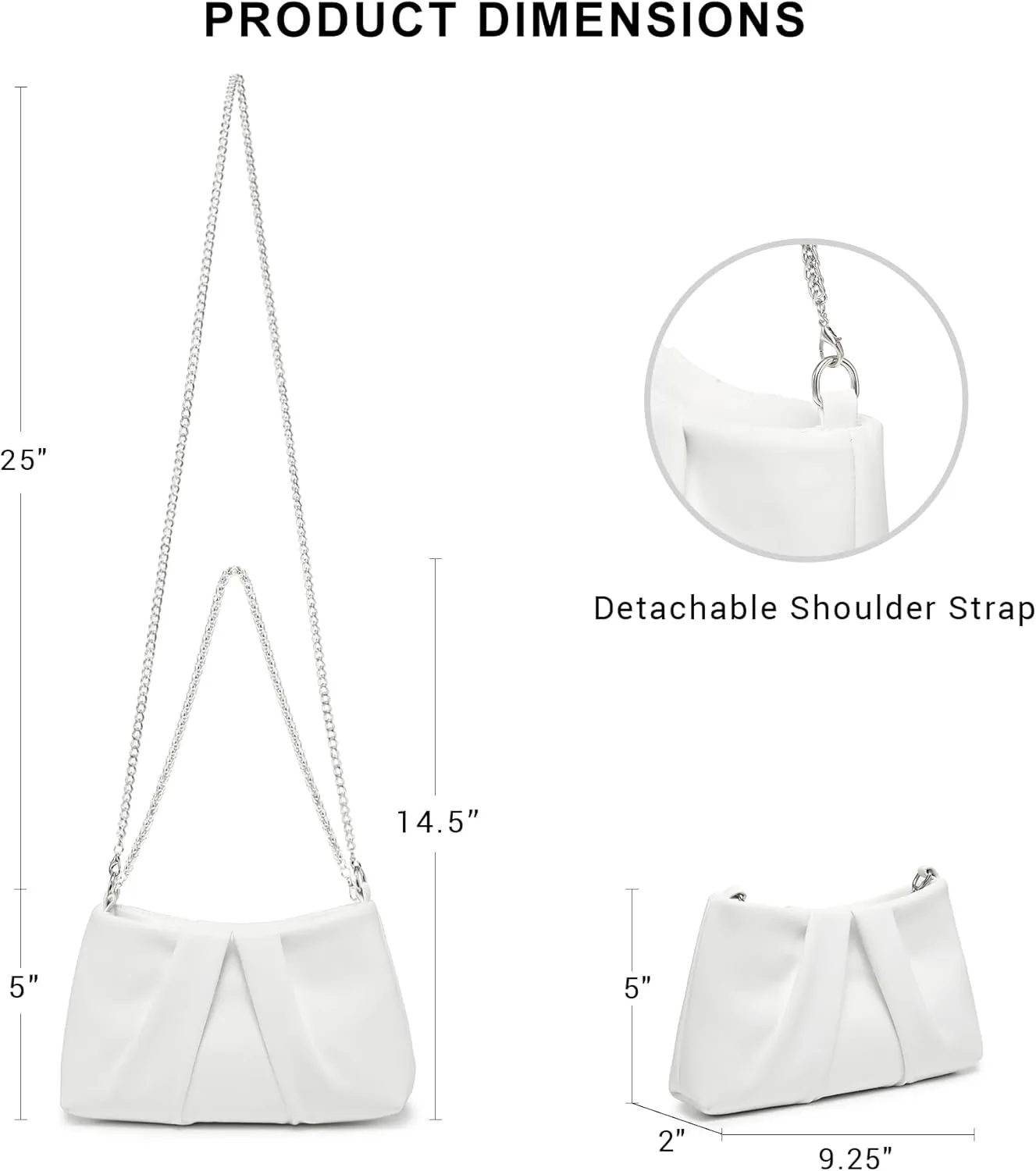 Dasein Elegant Pleated Evening Bag Soft Vegan Leather Clutch Purse Dressy Formal Handbag with 2 Chain Straps for Women
