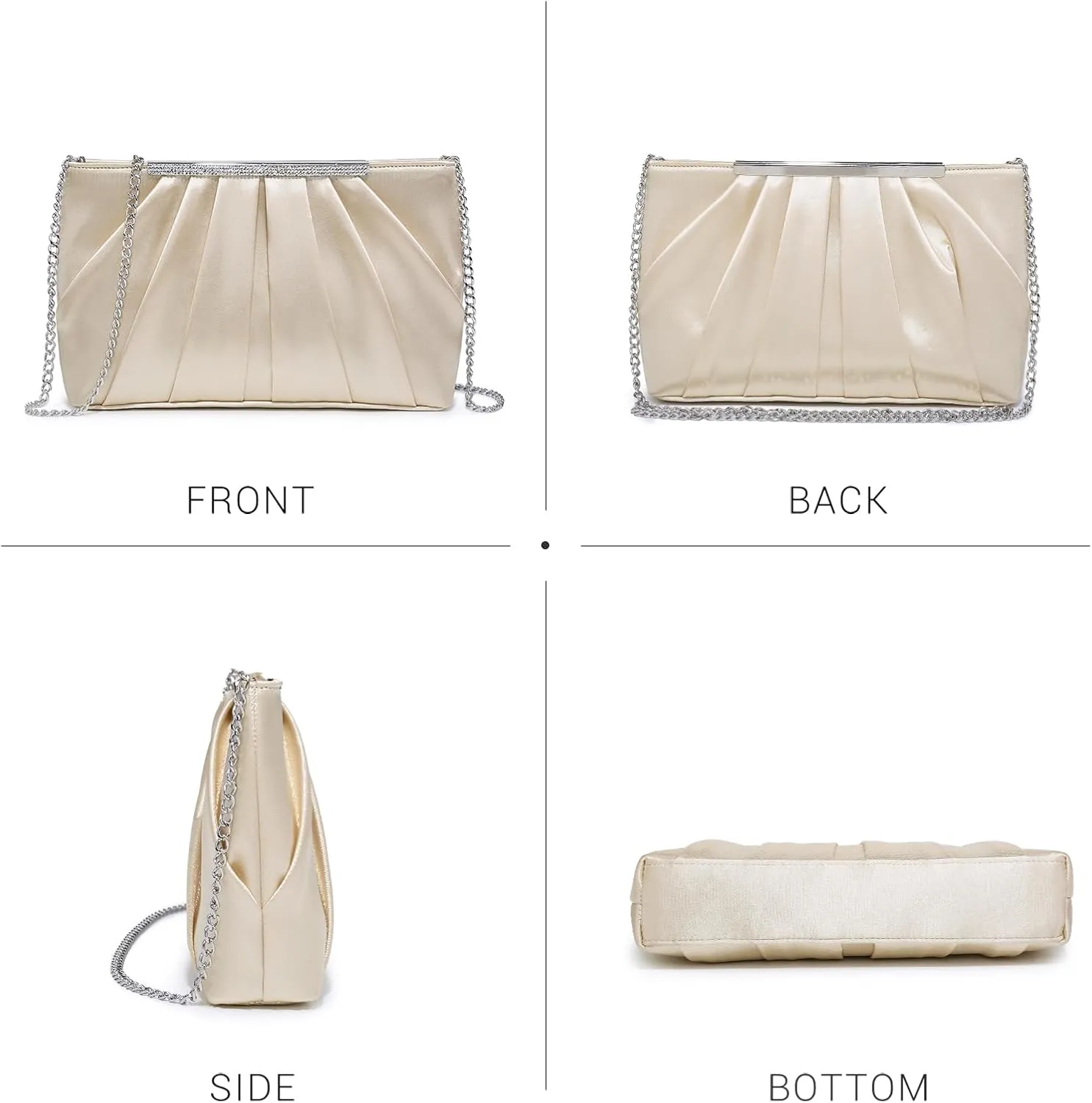 Dasein Elegant Pleated Evening Clutch Bags for Women Formal Handbags Purses for Wedding Party Prom with Sparkly Rhinestones
