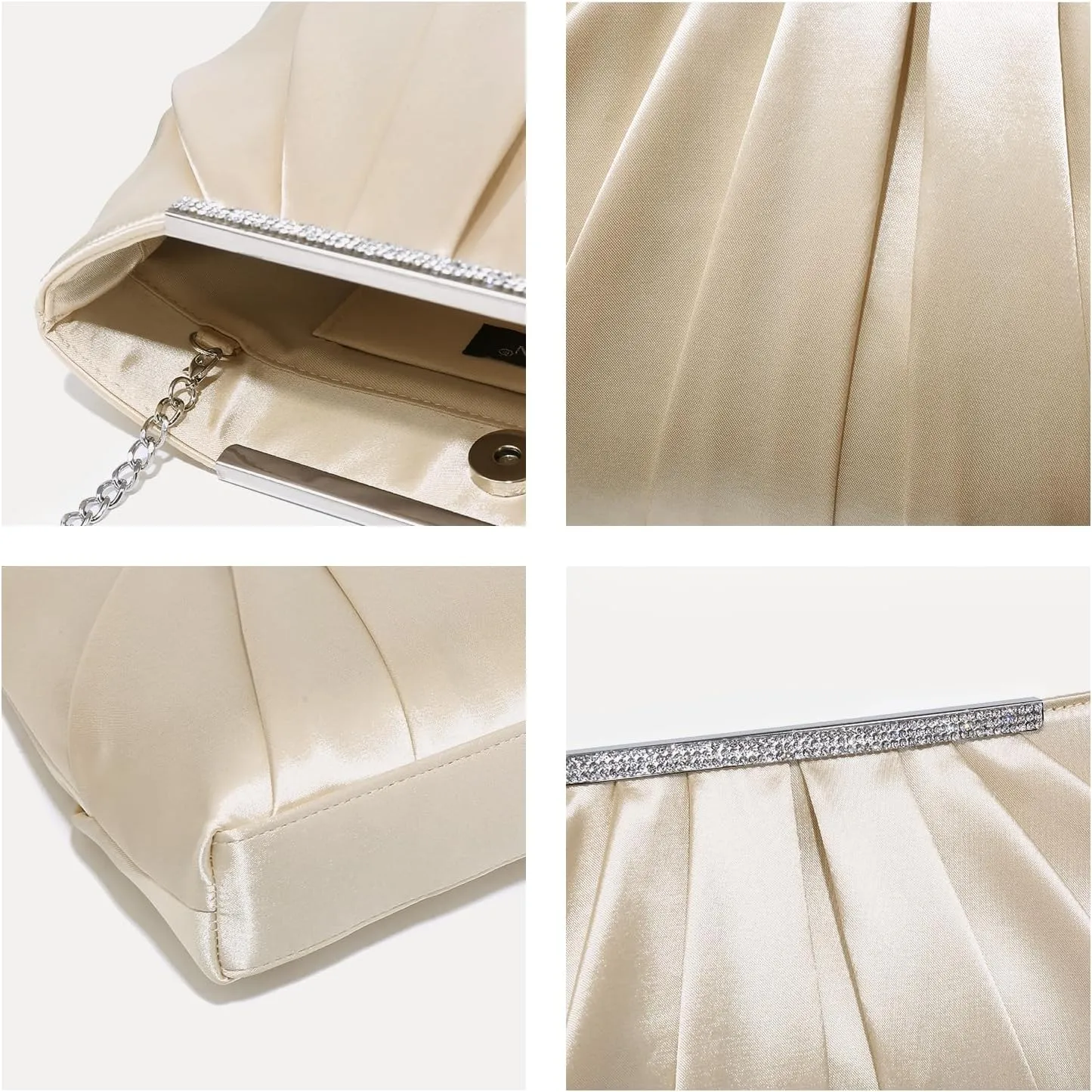 Dasein Elegant Pleated Evening Clutch Bags for Women Formal Handbags Purses for Wedding Party Prom with Sparkly Rhinestones