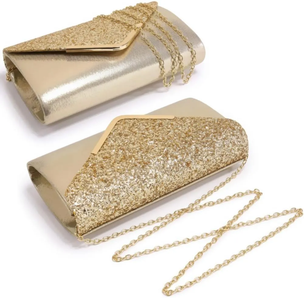 Dasein Women Evening Bags Formal Clutch Purses for Wedding Party Prom Handbags with Shoulder Strap and Glitter Flap