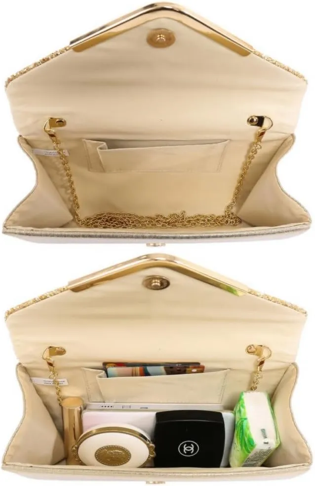 Dasein Women Evening Bags Formal Clutch Purses for Wedding Party Prom Handbags with Shoulder Strap and Glitter Flap