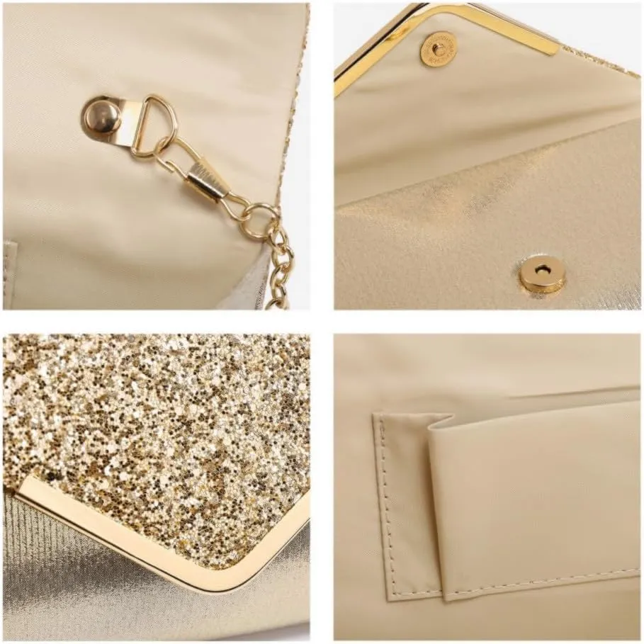 Dasein Women Evening Bags Formal Clutch Purses for Wedding Party Prom Handbags with Shoulder Strap and Glitter Flap