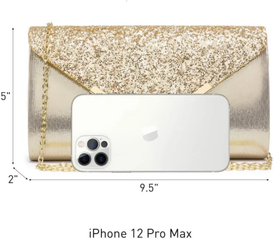 Dasein Women Evening Bags Formal Clutch Purses for Wedding Party Prom Handbags with Shoulder Strap and Glitter Flap
