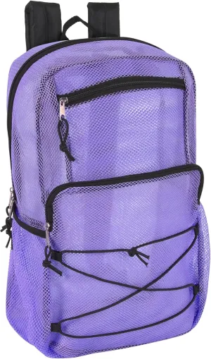 Deluxe See Through Mesh Backpack with Bungee Cord & Adjustable Padded Straps for Swimming, Travel (Lavender)