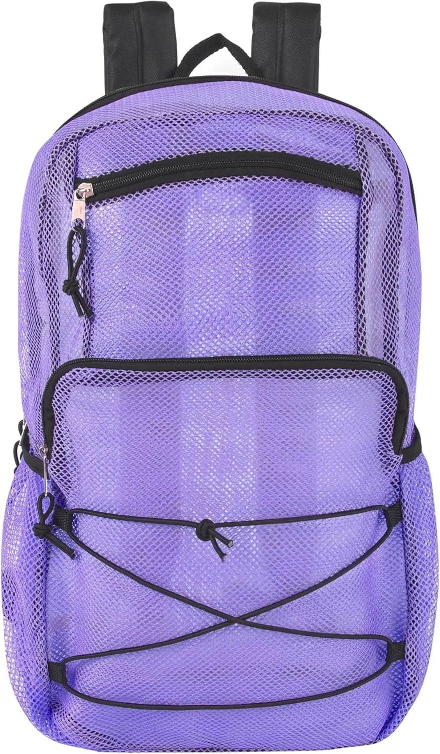 Deluxe See Through Mesh Backpack with Bungee Cord & Adjustable Padded Straps for Swimming, Travel (Lavender)