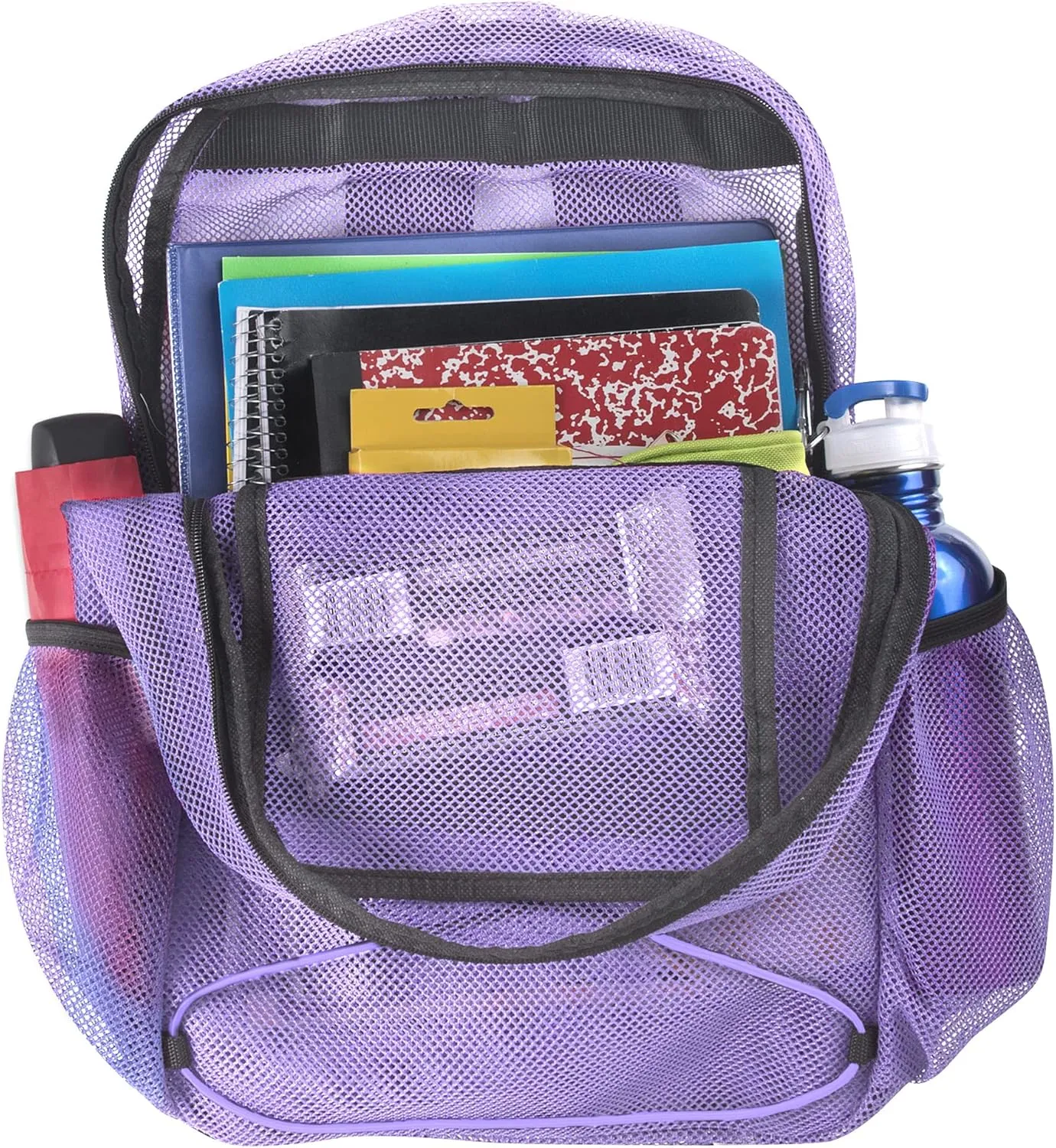 Deluxe See Through Mesh Backpack with Bungee Cord & Adjustable Padded Straps for Swimming, Travel (Lavender)
