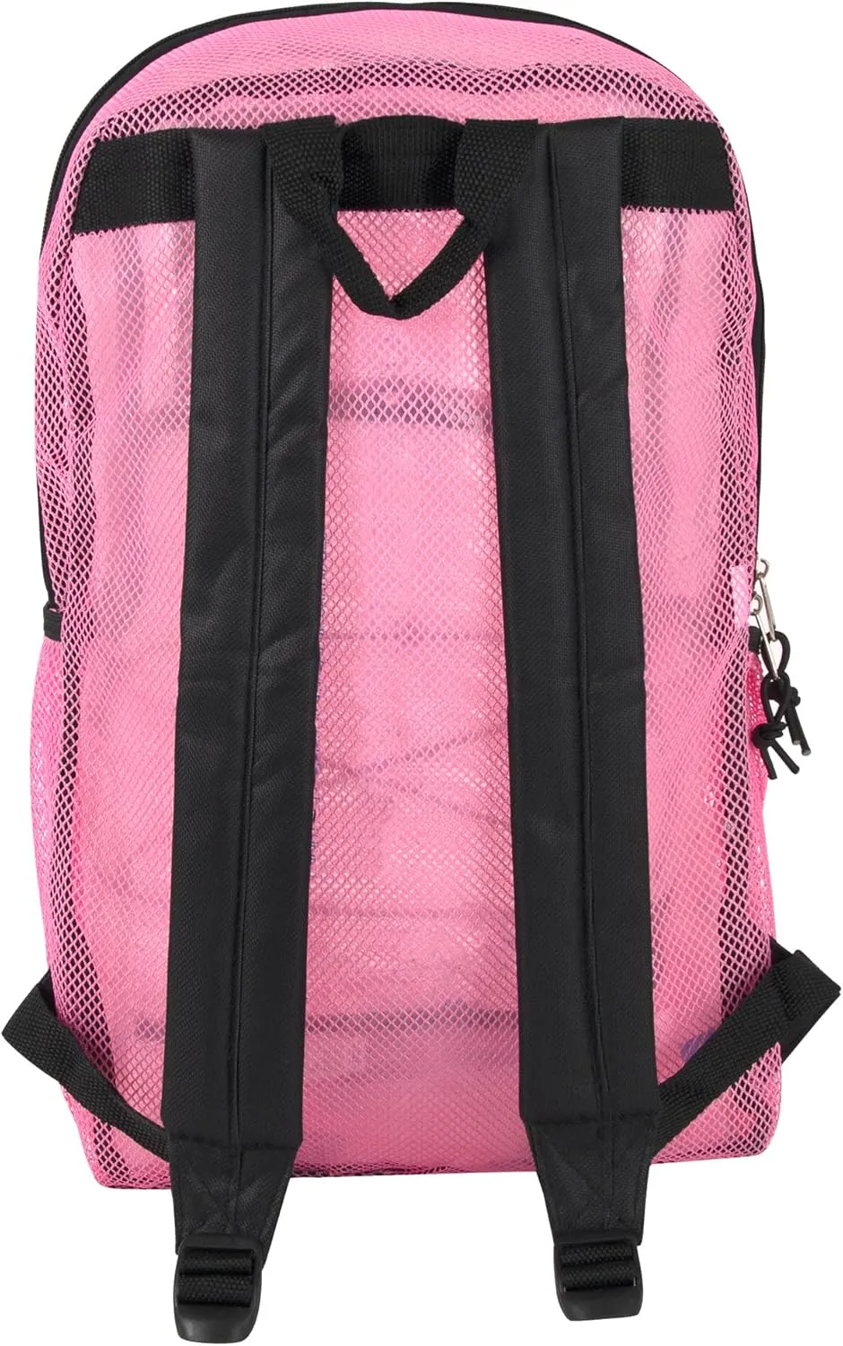 Deluxe See Through Mesh Backpack with Bungee Cord & Adjustable Padded Straps for Swimming, Travel (Pink)