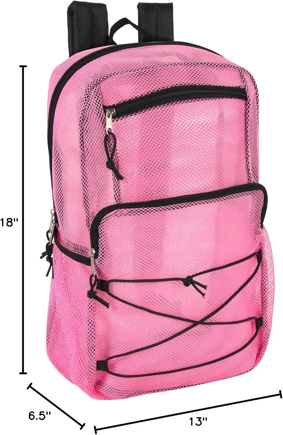Deluxe See Through Mesh Backpack with Bungee Cord & Adjustable Padded Straps for Swimming, Travel (Pink)