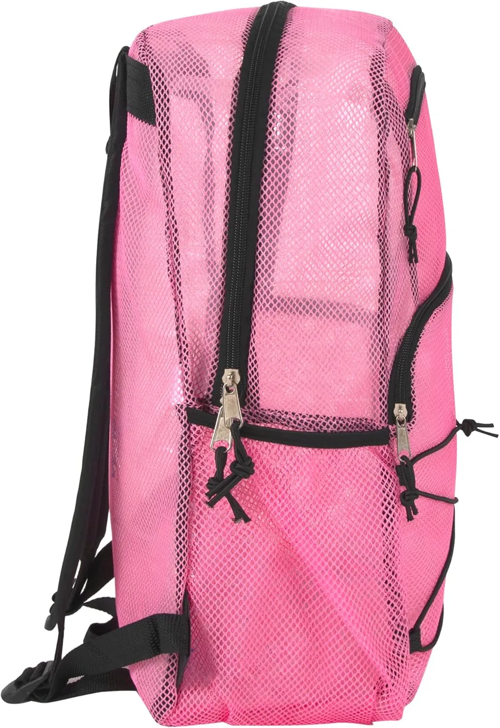 Deluxe See Through Mesh Backpack with Bungee Cord & Adjustable Padded Straps for Swimming, Travel (Pink)
