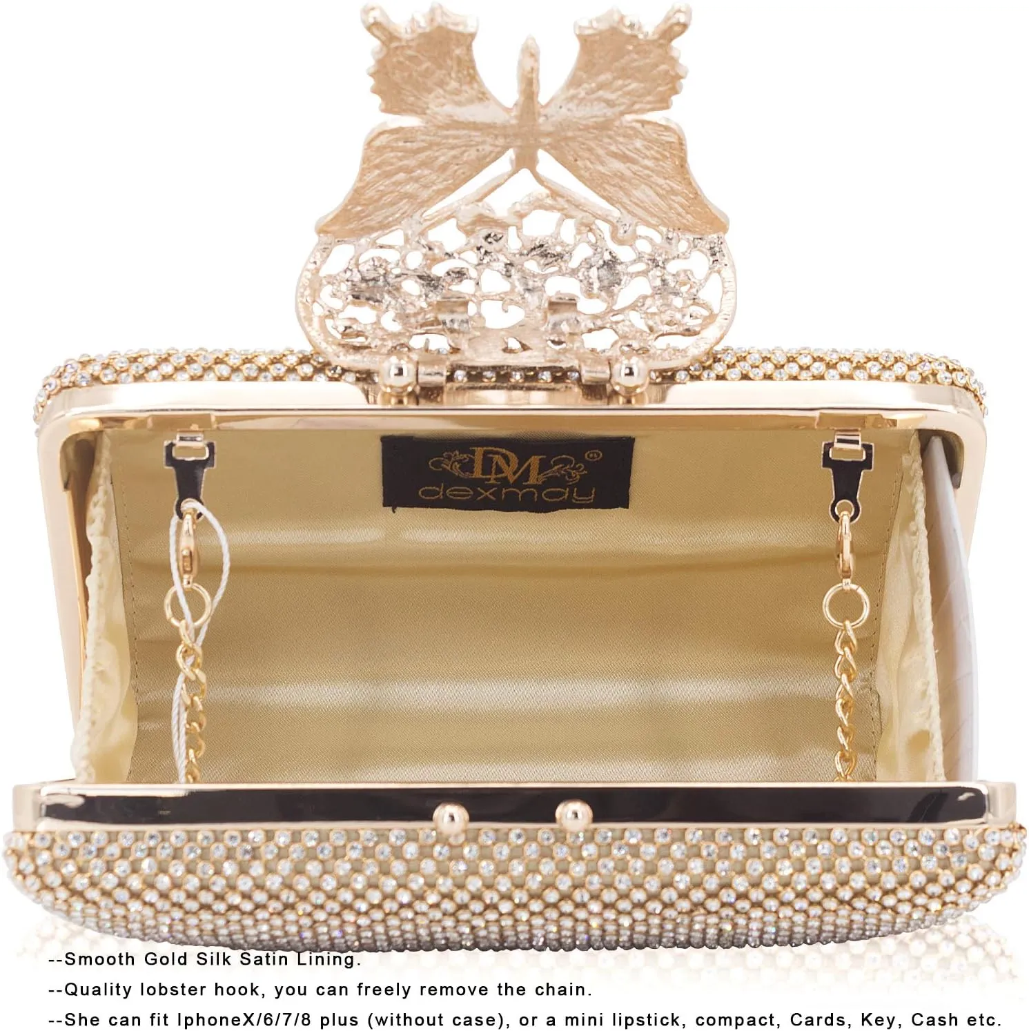 Dexmay Rhinestone Clutch Bag with Crystal Butterfly Clasp Women Evening Handbag Formal Party Purse