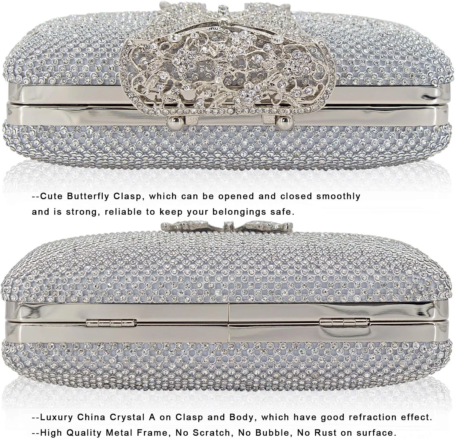 Dexmay Rhinestone Clutch Bag with Crystal Butterfly Clasp Women Evening Handbag Formal Party Purse