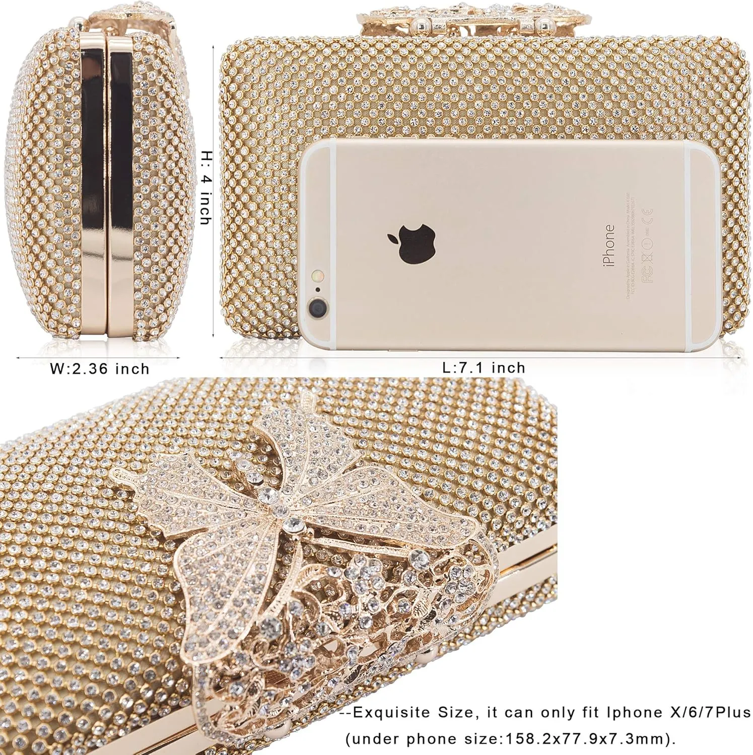 Dexmay Rhinestone Clutch Bag with Crystal Butterfly Clasp Women Evening Handbag Formal Party Purse
