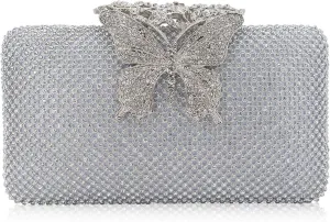 Dexmay Rhinestone Clutch Bag with Crystal Butterfly Clasp Women Evening Handbag Formal Party Purse