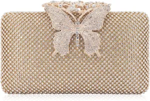 Dexmay Rhinestone Clutch Bag with Crystal Butterfly Clasp Women Evening Handbag Formal Party Purse