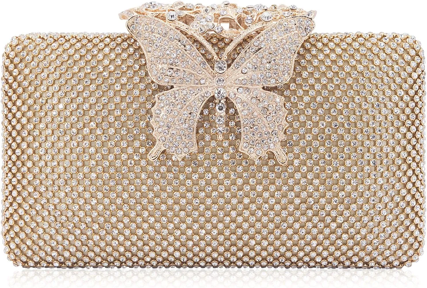 Dexmay Rhinestone Clutch Bag with Crystal Butterfly Clasp Women Evening Handbag Formal Party Purse