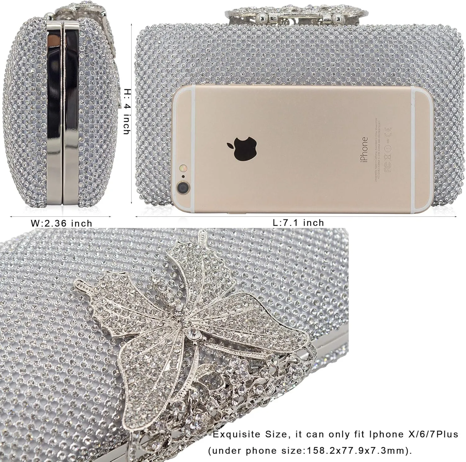 Dexmay Rhinestone Clutch Bag with Crystal Butterfly Clasp Women Evening Handbag Formal Party Purse