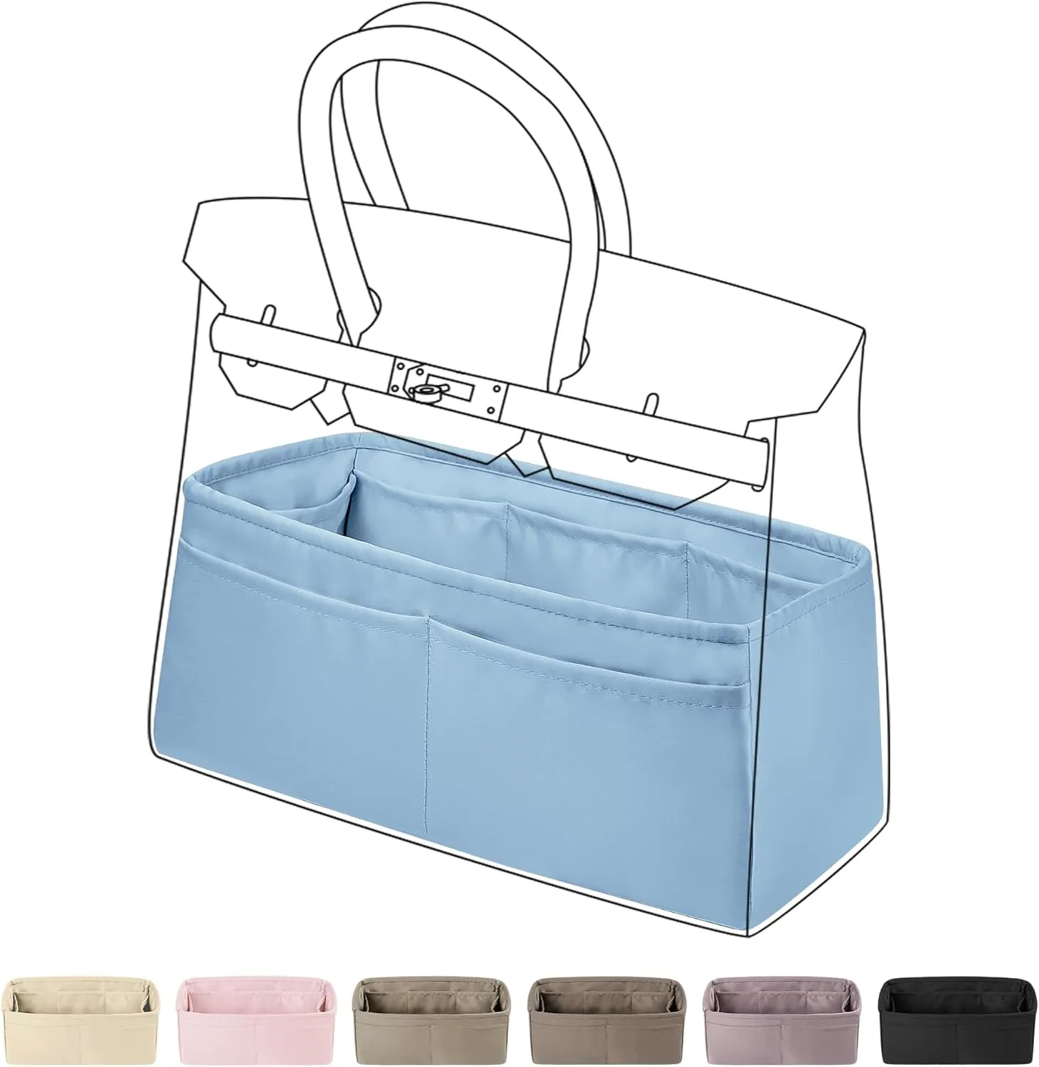 DGAZ Purse Organizer Silky Smooth Fits Birkin 20/25/30/35/40/45/50 Bags,Silk,Luxury Handbag Tote in Bag Shapers, Women(Azure,BK25)