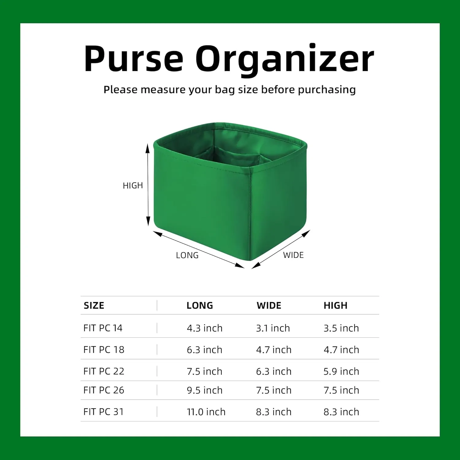 DGAZ Purse Organizer Silky Smooth For Picotin 14/18/22/26/31 Bags,Silk,Luxury Handbag Tote in Bag Shapers(Bambou,PC22)