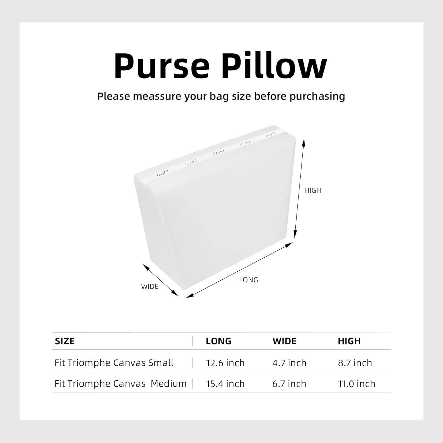 DGAZ Purse Pillow Shaper Insert for Celine Triomphe Canvas Bag, Silky Pillow Shaper for Luxury Handbags(White,Medium)
