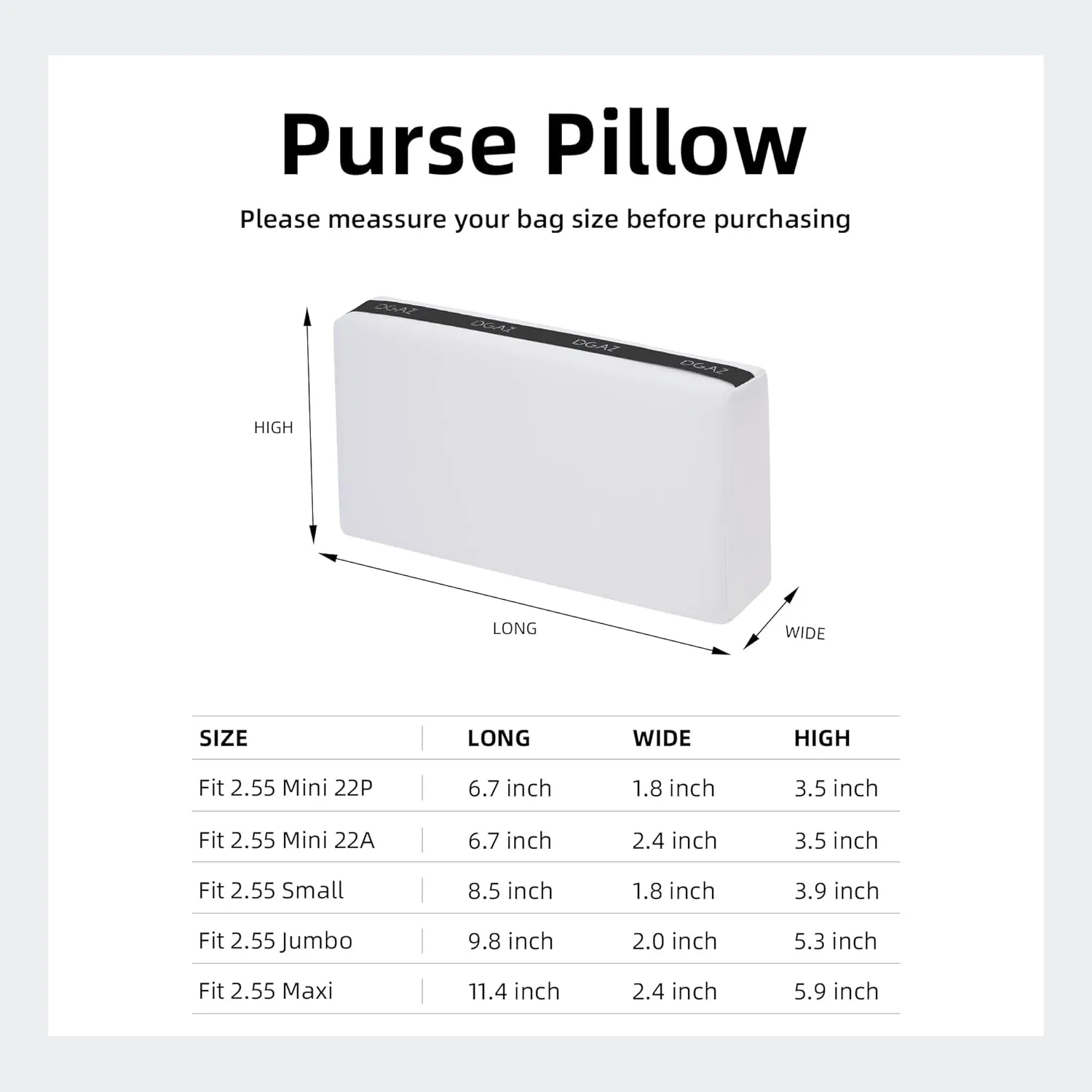 DGAZ Purse Pillow Shaper Insert for Chanel 2.55 Bags, Silky Pillow Shaper for Luxury Handbags（White,Jumbo 28）