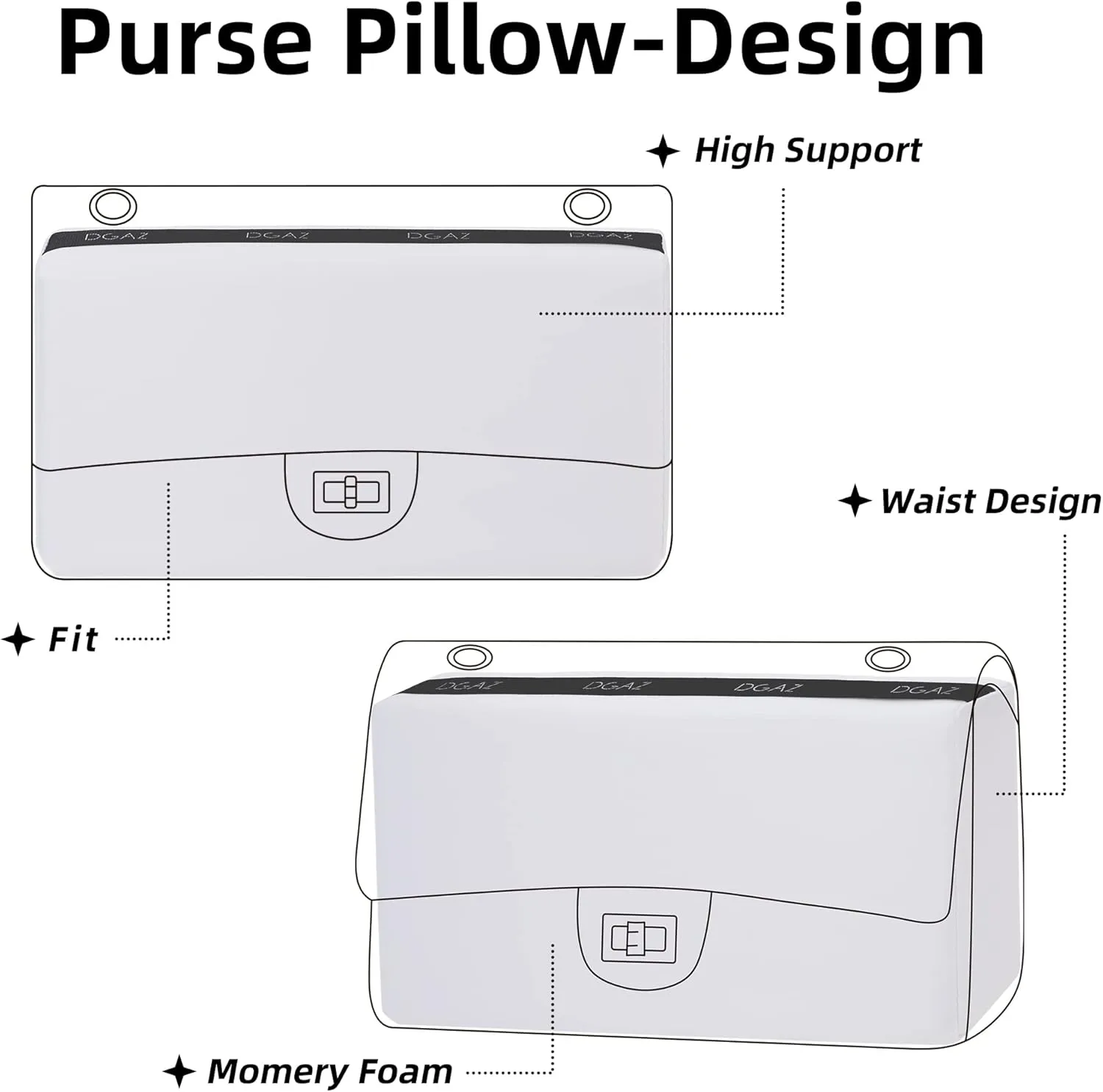 DGAZ Purse Pillow Shaper Insert for Chanel 2.55 Bags, Silky Pillow Shaper for Luxury Handbags（White,Jumbo 28）