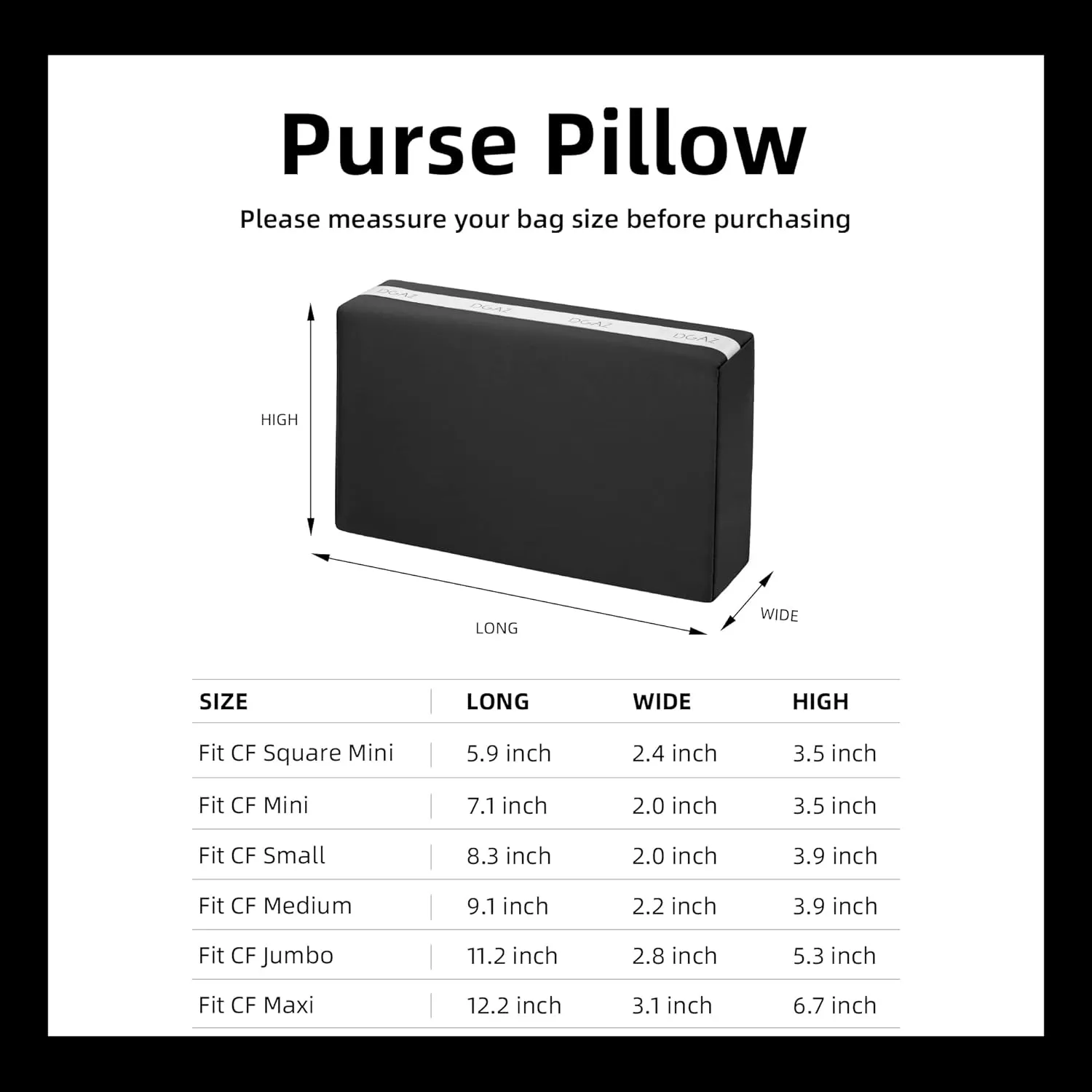 DGAZ Purse Pillow Shaper Insert for Chanel CF Bags, Silky Pillow Shaper for Luxury Handbags（Black, Medium 25）