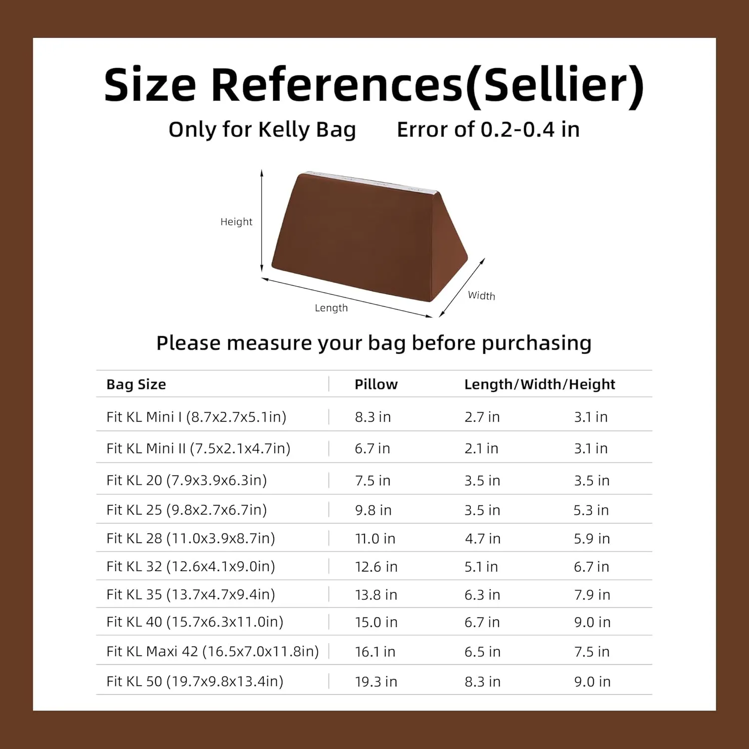 DGAZ Purse Pillow Shaper Insert for Hermes Kelly Bags, Silky Pillow Shaper for Luxury Handbags(Gold,KL25 Sellier)