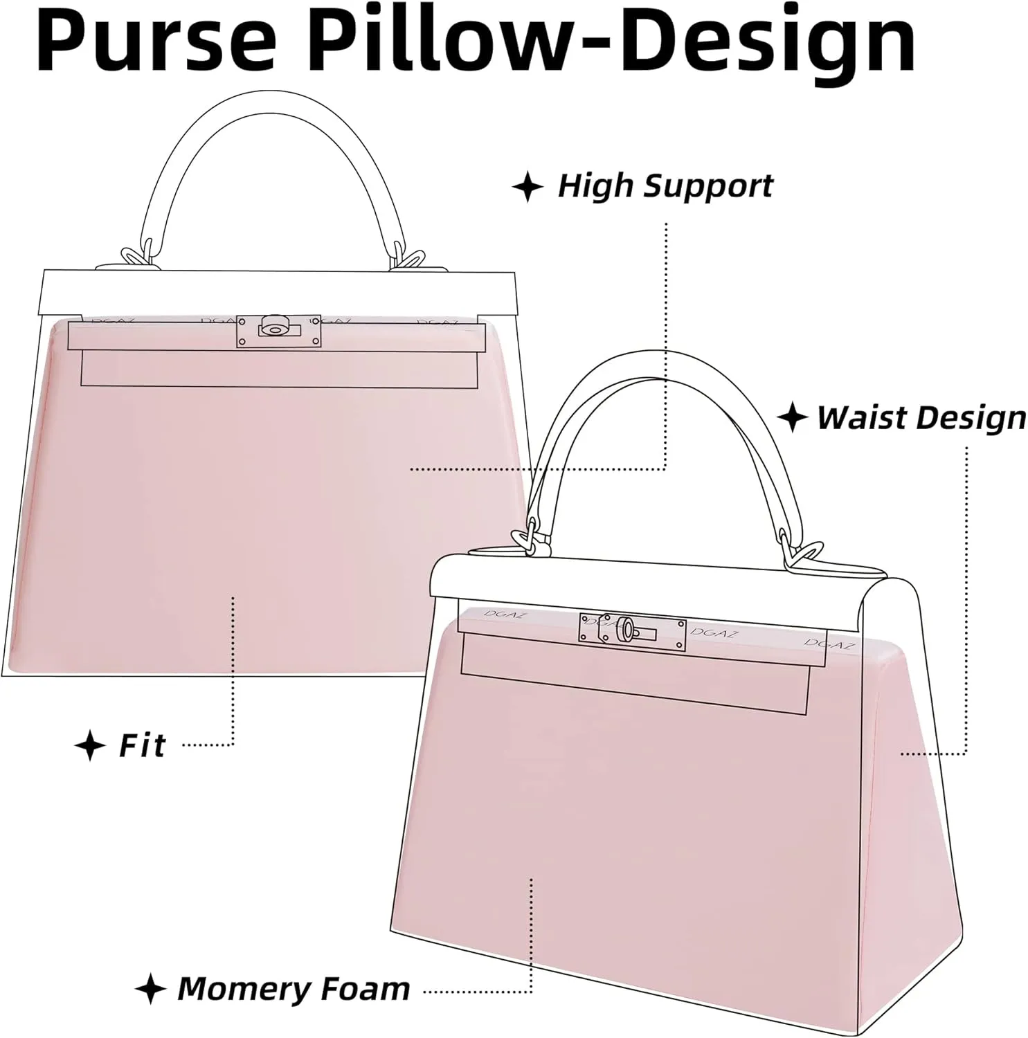 DGAZ Purse Pillow Shaper Insert for Hermes Kelly Bags, Silky Pillow Shaper for Luxury Handbags(Pink,KL25 Sellier)