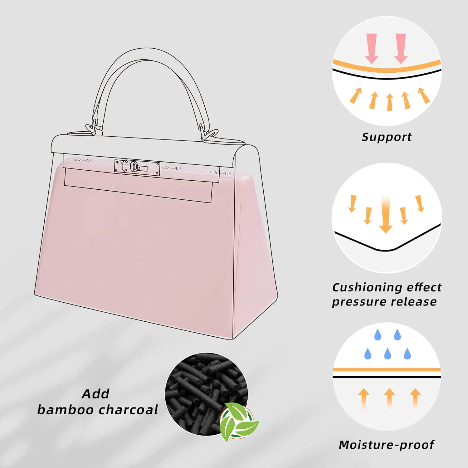 DGAZ Purse Pillow Shaper Insert for Hermes Kelly Bags, Silky Pillow Shaper for Luxury Handbags(Pink,KL25 Sellier)
