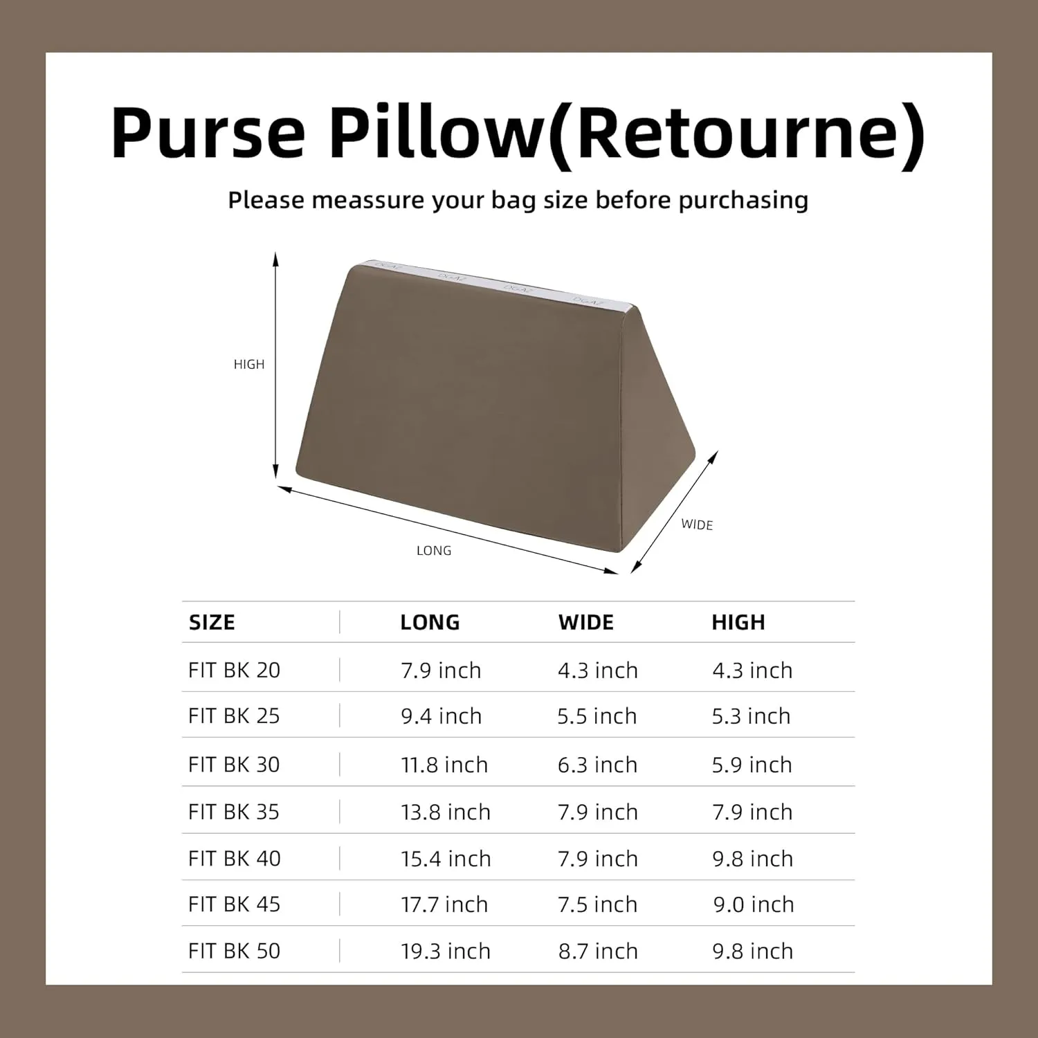DGAZ Purse Pillow Shaper Insert,Luxury Handbag Tote Shapers, Memory Foam- Fits Birkin 20/25/30/35/40/45/50 Bag(Etoupe Grey,BK35)