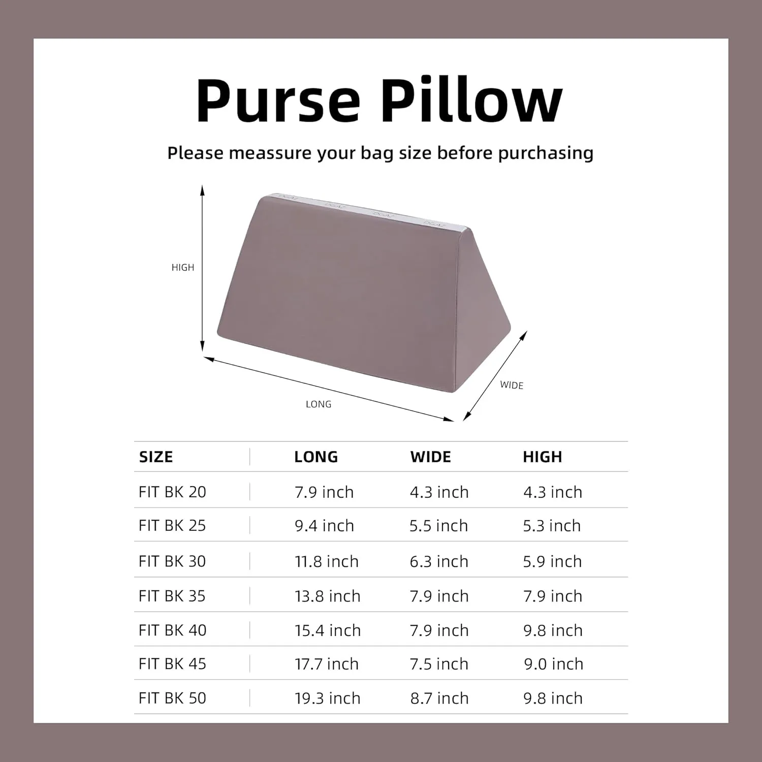 DGAZ Purse Pillow Shaper Insert,Luxury Handbag Tote Shapers, Memory Foam- Fits Birkin 20/25/30/35/40/45/50 Bag(Konjac purple,BK20)