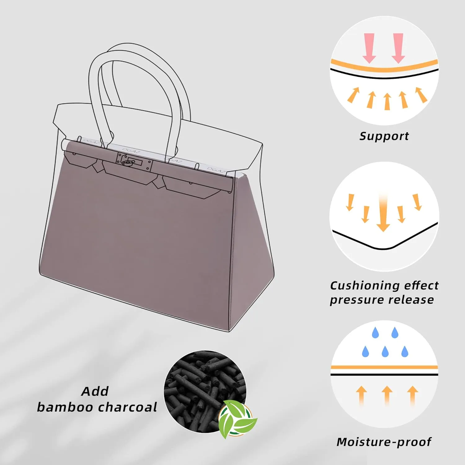 DGAZ Purse Pillow Shaper Insert,Luxury Handbag Tote Shapers, Memory Foam- Fits Birkin 20/25/30/35/40/45/50 Bag(Konjac purple,BK20)