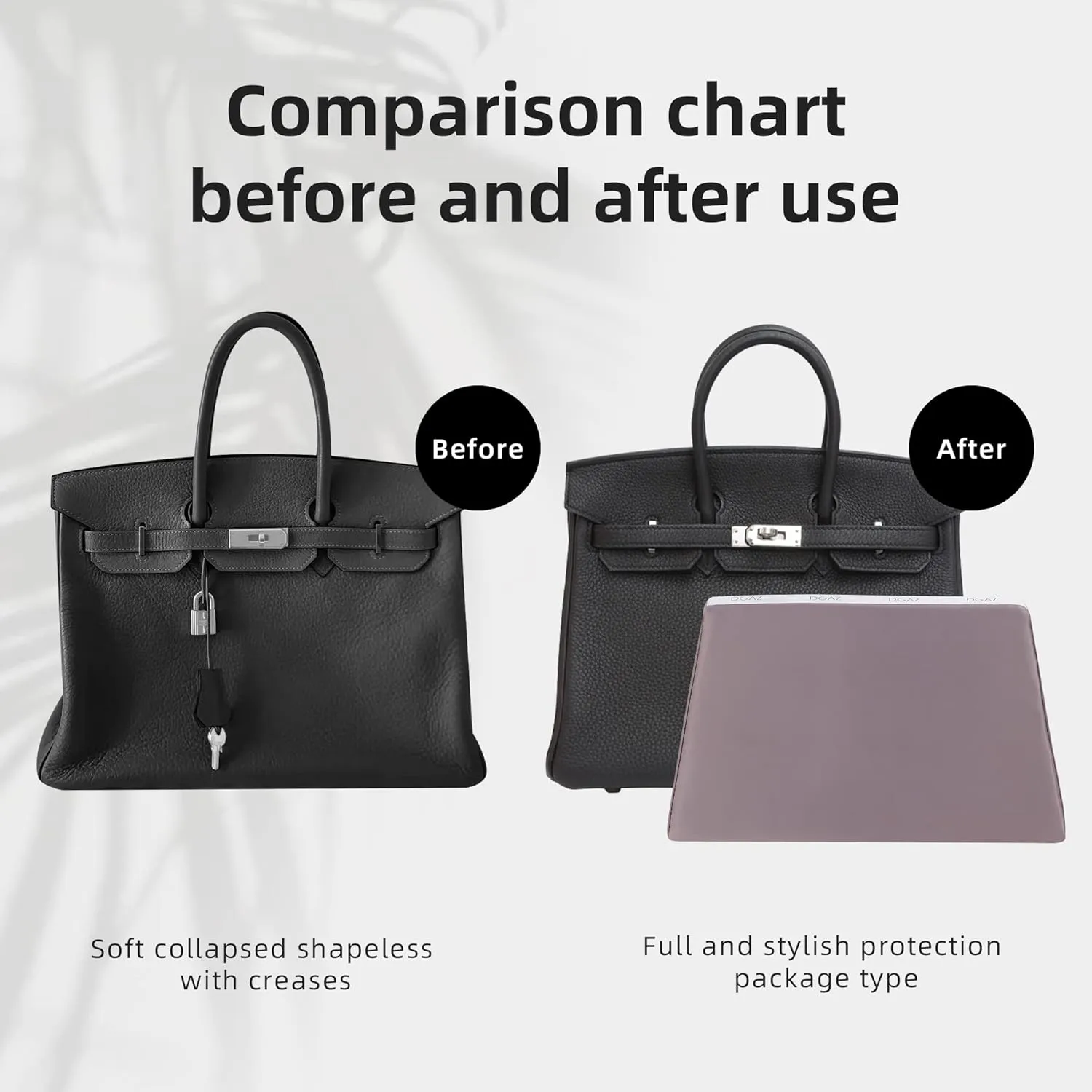 DGAZ Purse Pillow Shaper Insert,Luxury Handbag Tote Shapers, Memory Foam- Fits Birkin 20/25/30/35/40/45/50 Bag(Konjac purple,BK20)
