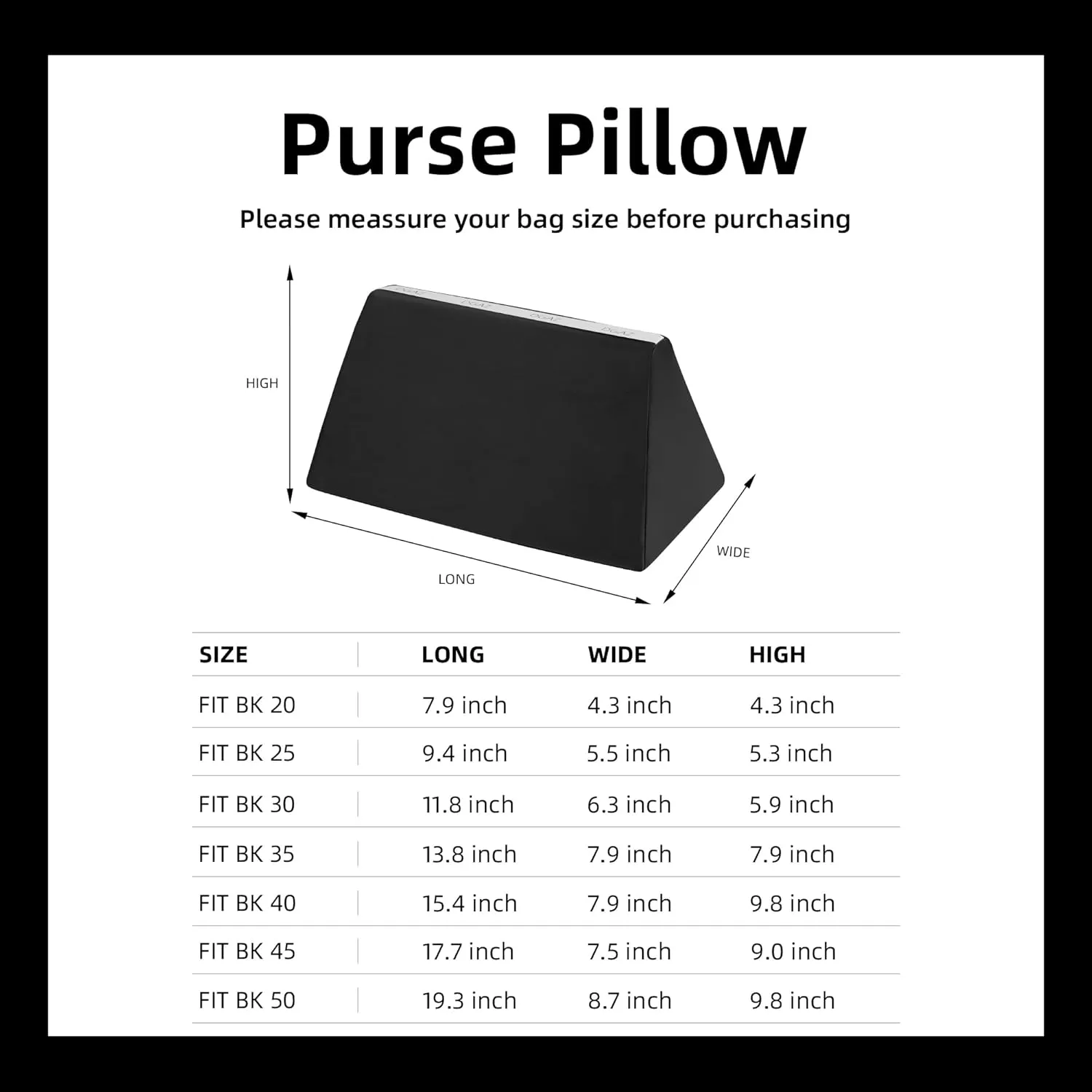 DGAZ Purse Pillow Shaper Insert,Luxury Handbag Tote Shapers, Memory Foam- Fits Birkin 25/30/35/40 Bag (Black, BK25 Retourne)