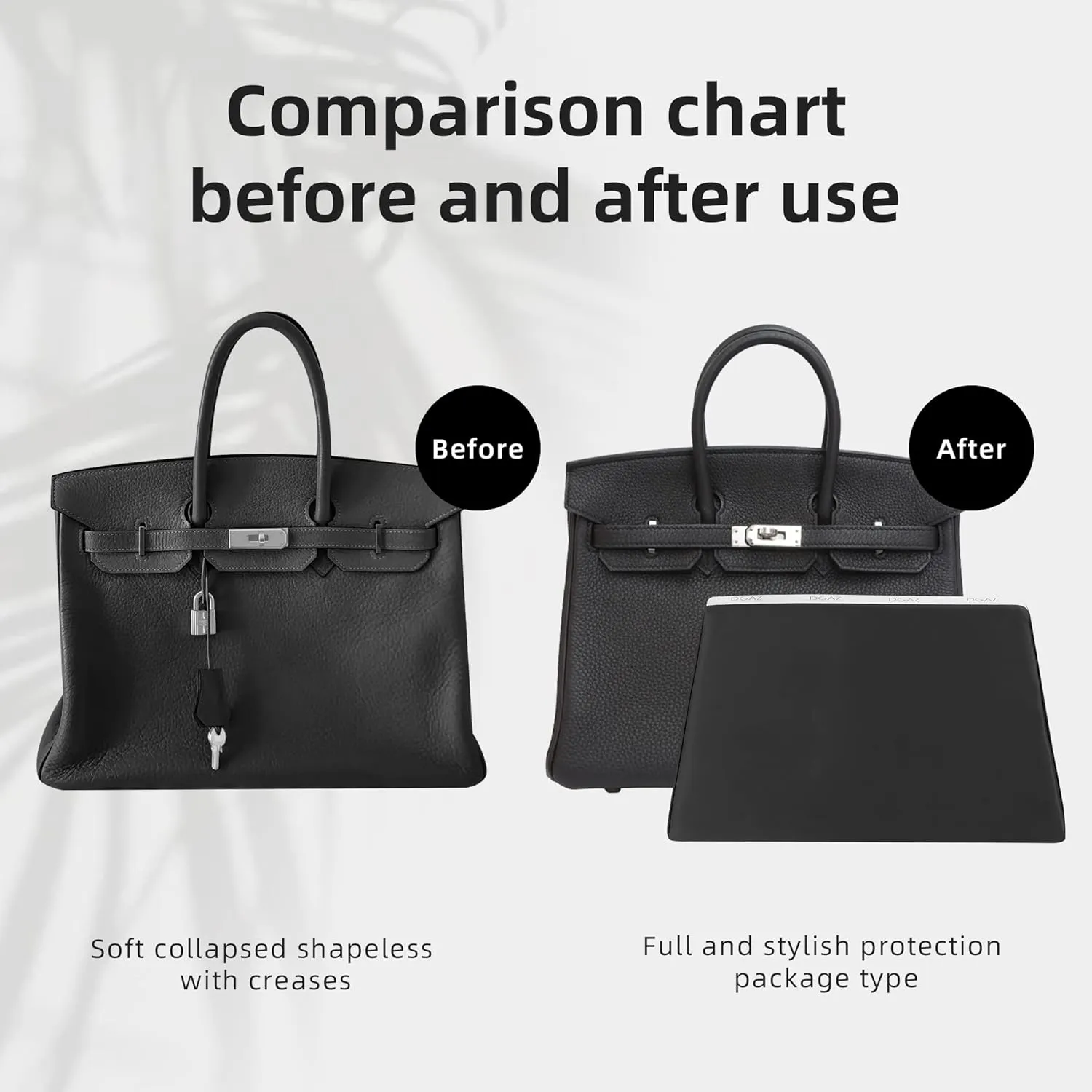 DGAZ Purse Pillow Shaper Insert,Luxury Handbag Tote Shapers, Memory Foam- Fits Birkin 25/30/35/40 Bag (Black, BK25 Retourne)